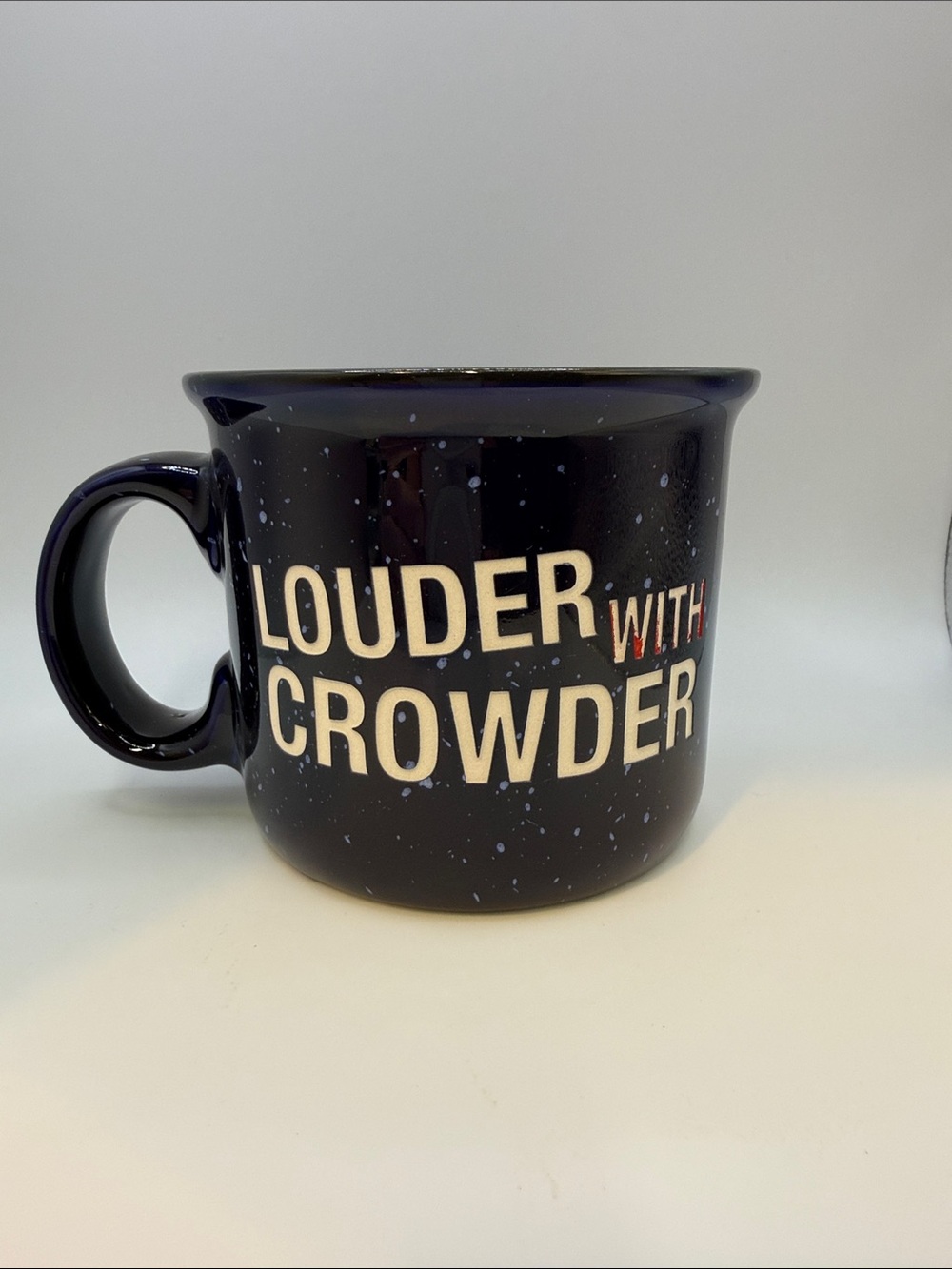 Louder with Crowder Retired Speckled Blue Coffee Mug Etched Lettering - see note